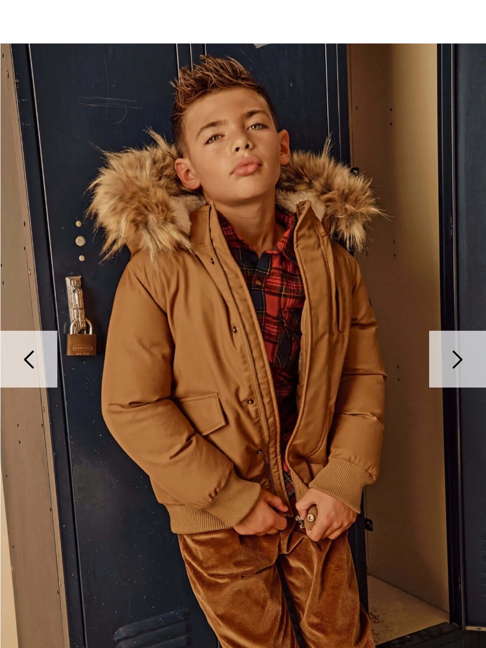 Appaman Tan Hooded Puffer Jacket with Faux-Fur Trim